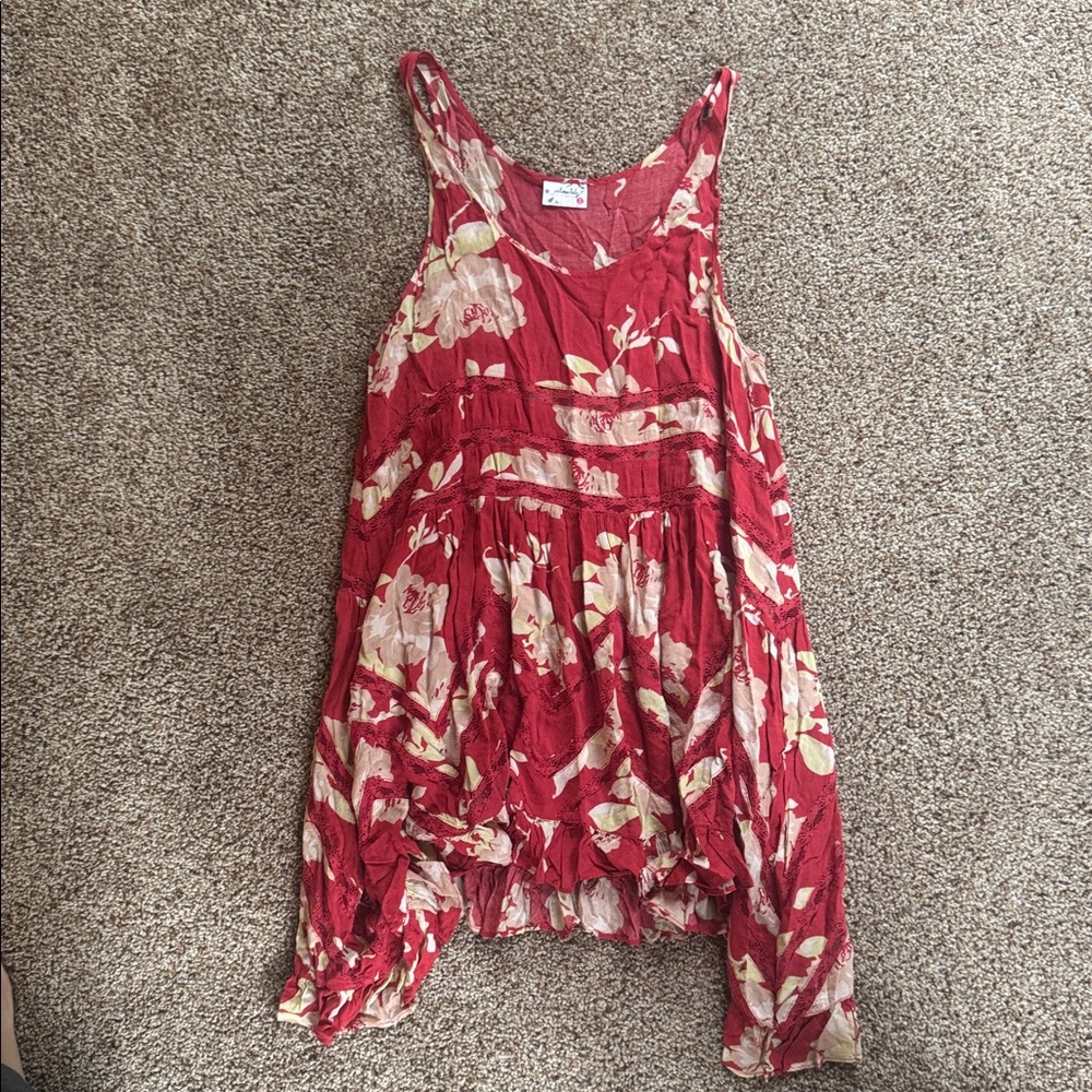 Free People- Floral Red and Cream Sleeveless Dress
